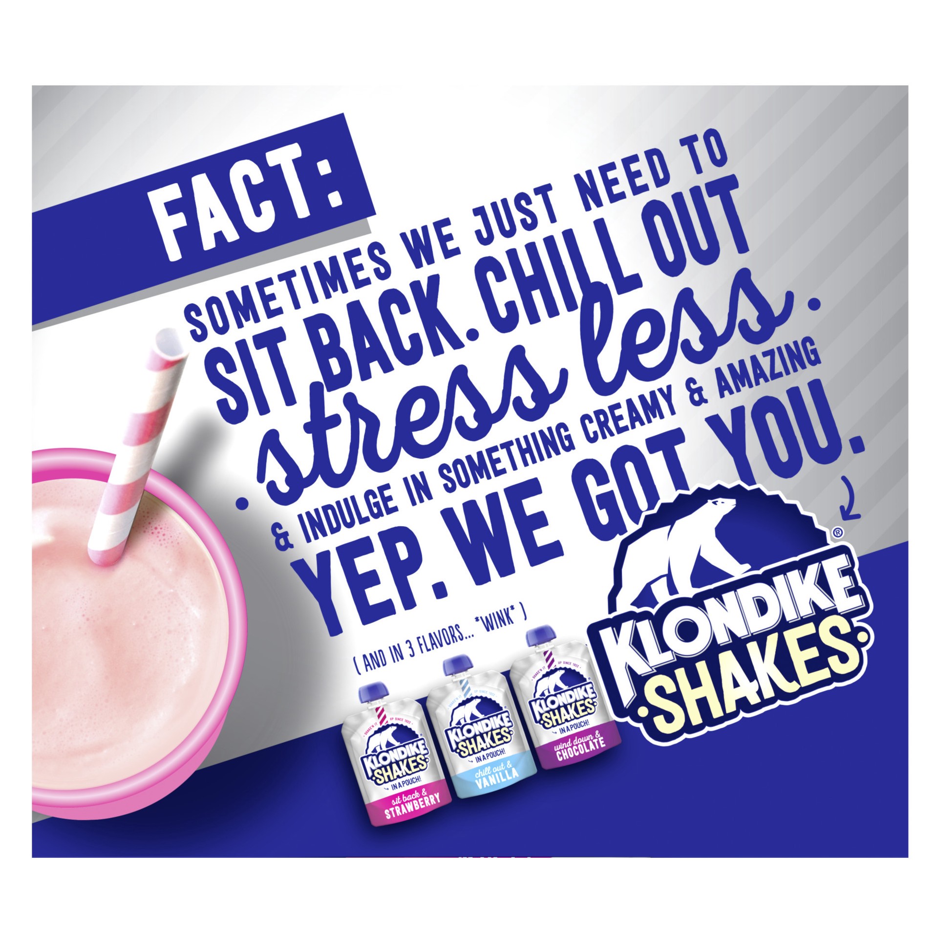 slide 3 of 4, Klondike Shakes 6 Pack Sit Back & Strawberry Frozen Dairy Dessert Shakes 6 pouches 4.7 fl oz Pouch 6 ea Box, 4.70 fl oz