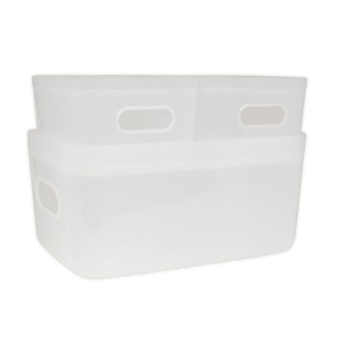 slide 1 of 2, Heritage Compact Plastic Bins with Lids - White, 3 ct