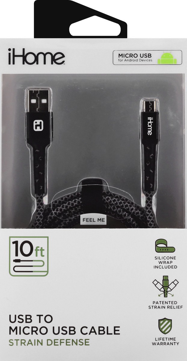 slide 1 of 9, iHome 10 Feet Strain Defense USB to Micro USB Cable 1 ea, 1 ct