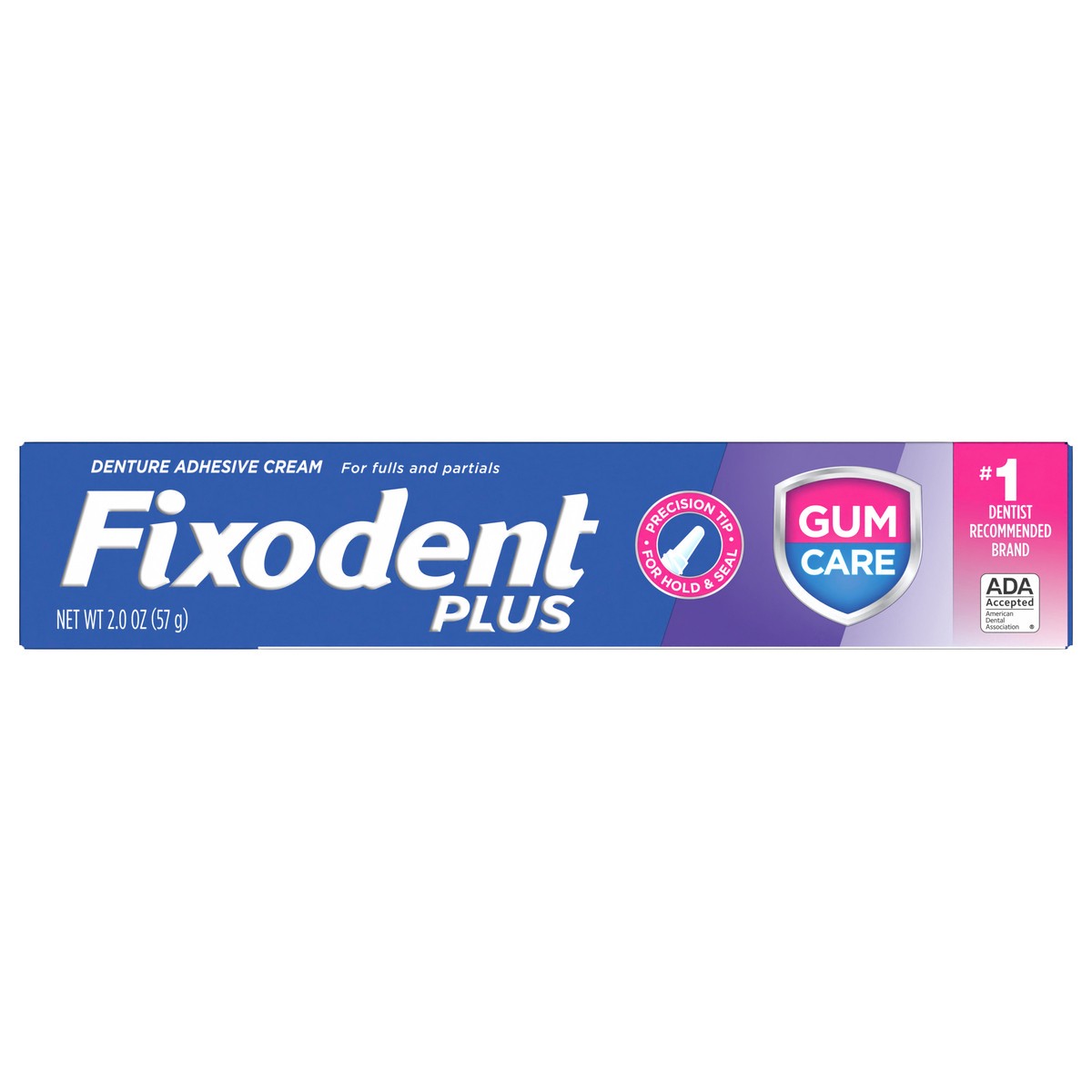 slide 1 of 3, Fixodent Plus Gum Care Secure Denture Adhesive 2.0oz, 2 oz