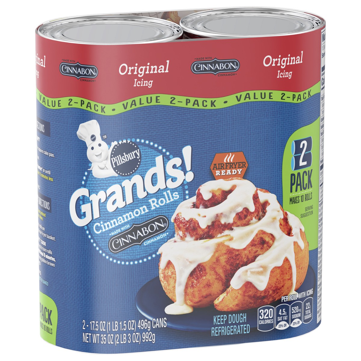 slide 6 of 8, Pillsbury Grands! Cinnabon Cinnamon Rolls, 2 ct / 17.5 oz, 12 ct