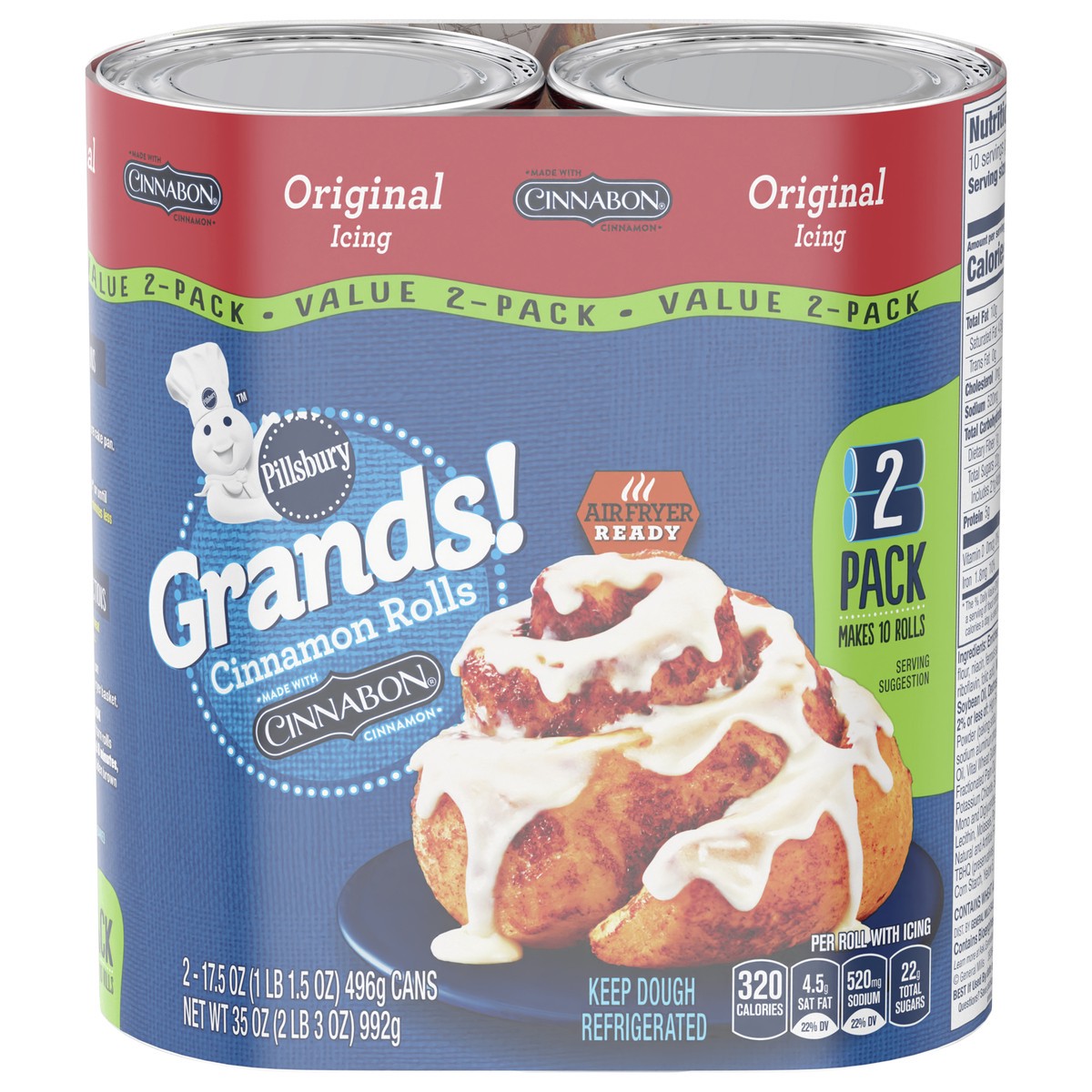 slide 1 of 8, Pillsbury Grands! Cinnabon Cinnamon Rolls, 2 ct / 17.5 oz, 12 ct