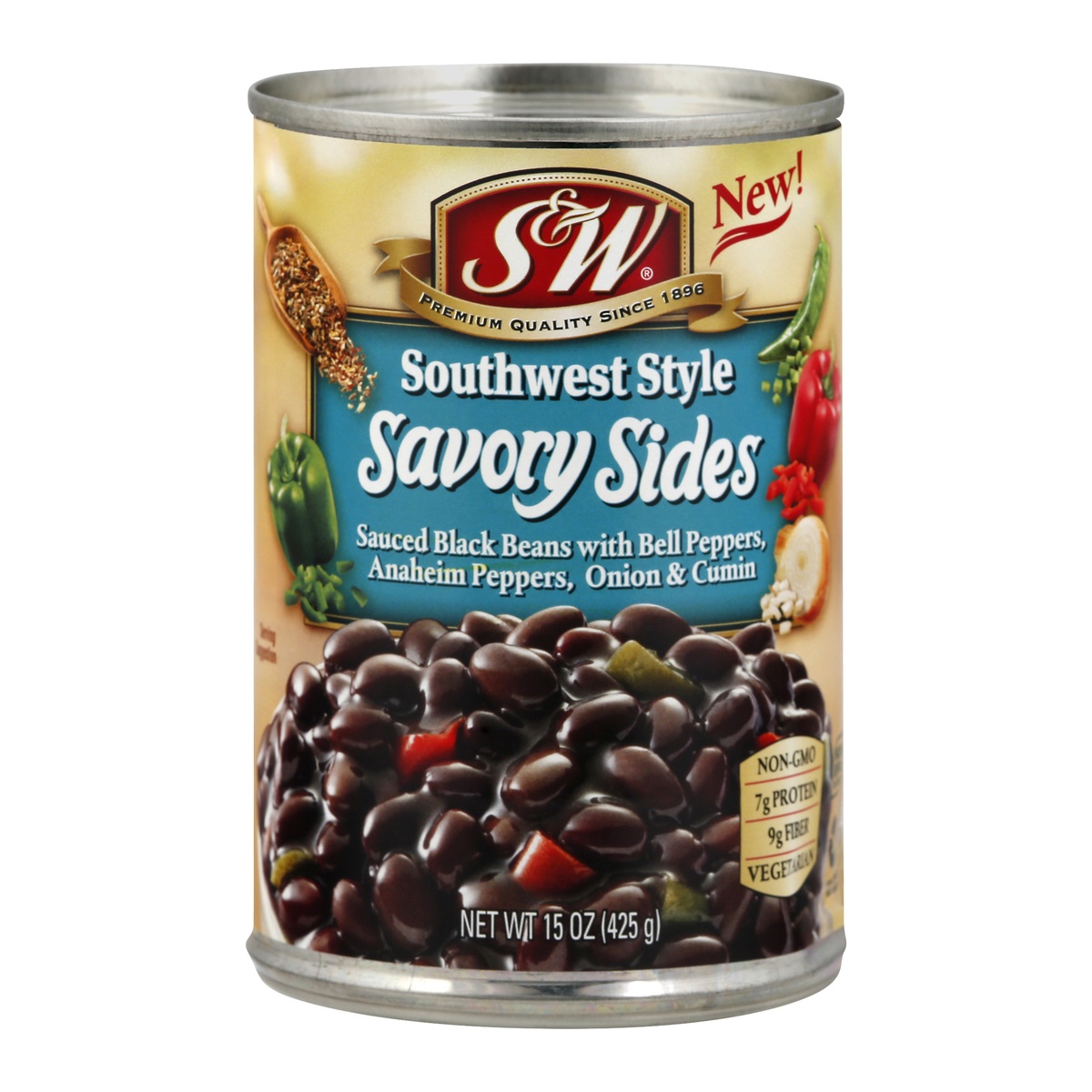 slide 1 of 6, S&W Southwest Style Savory Sides Sauced Black Beans, 15 oz