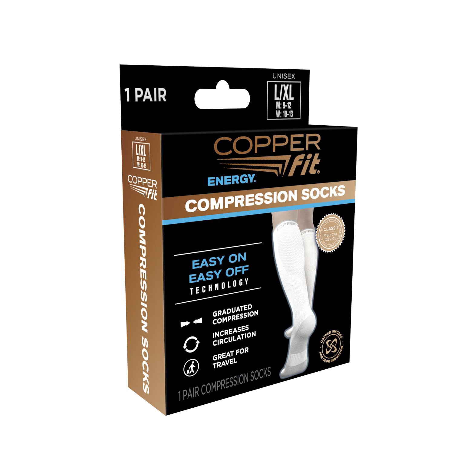 slide 3 of 4, Copper Fit Energy Compression Sock, White, L/xl, 1 ct
