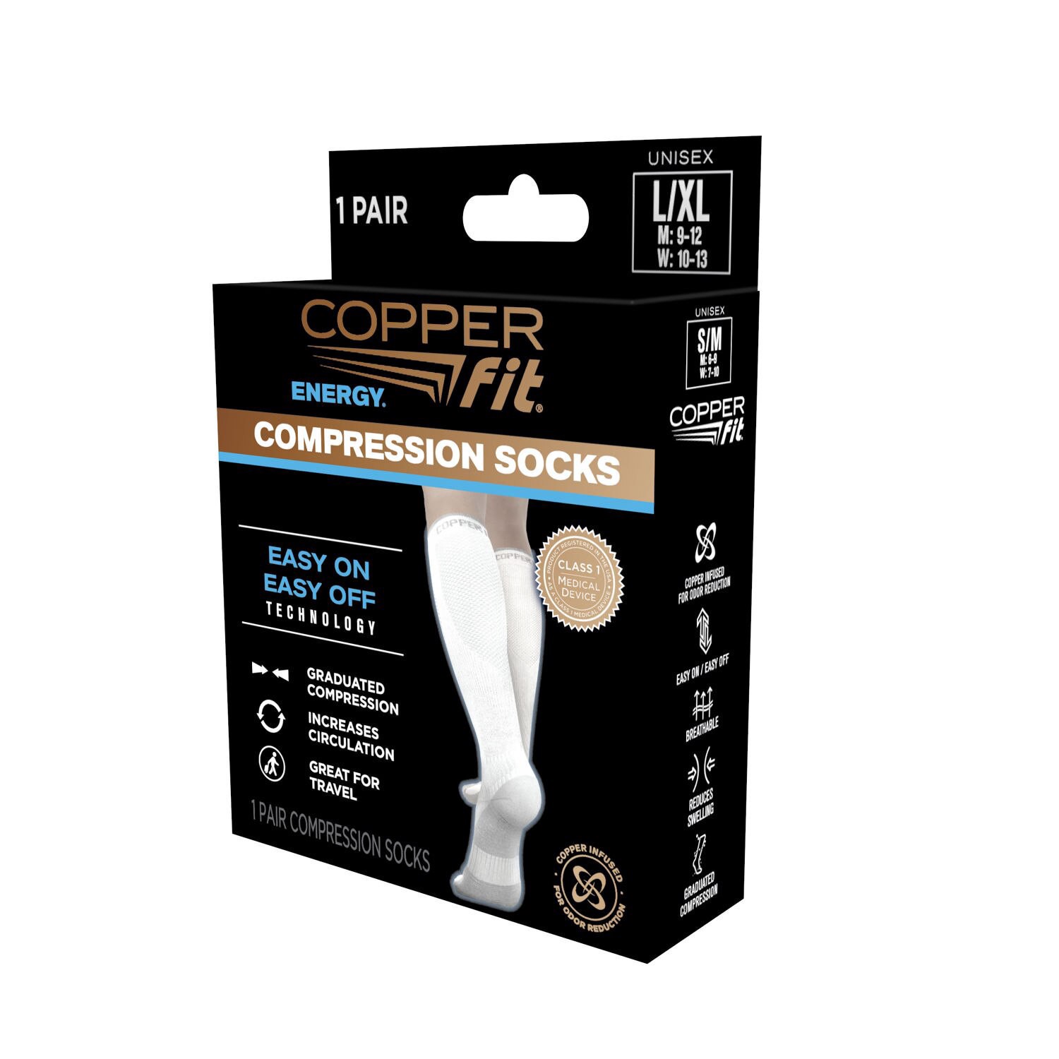 slide 2 of 4, Copper Fit Energy Compression Sock, White, L/xl, 1 ct
