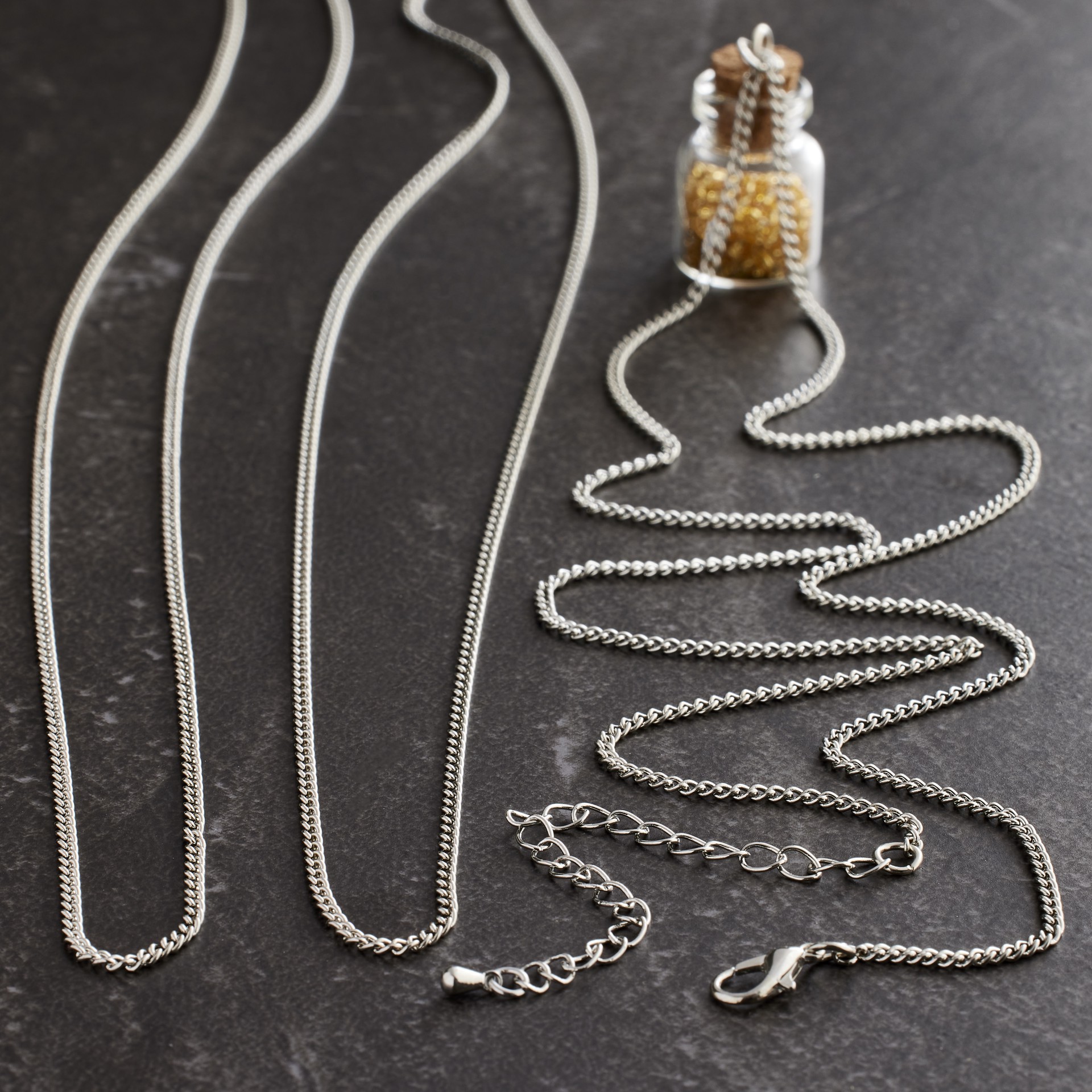 slide 3 of 3, Rhodium Cuban Curb Chain Necklaces By Bead Landing, 24 in and 30 in