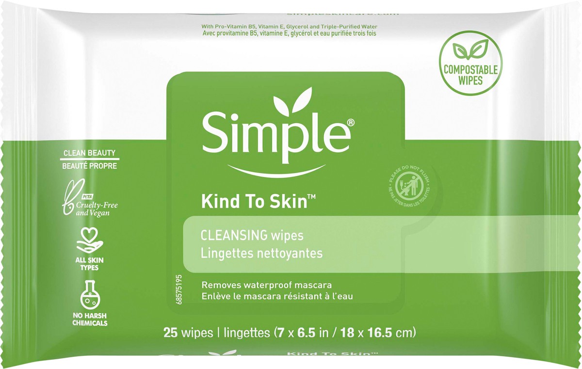 slide 3 of 3, Simple Kind to Skin Cleansing Wipes 25 ea, 25 ct