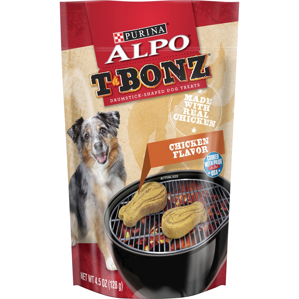 slide 1 of 1, ALPO T-Bonz Chicken Flavored Drumstick-Shaped Dog Treats, 4.5 oz