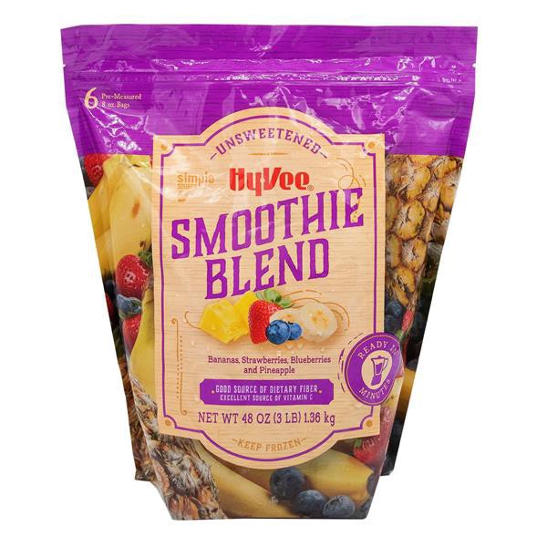 slide 1 of 1, Hy-Vee Smoothie Blend Bananas, Strawberries, Blueberries, & Pineapple, 48 oz
