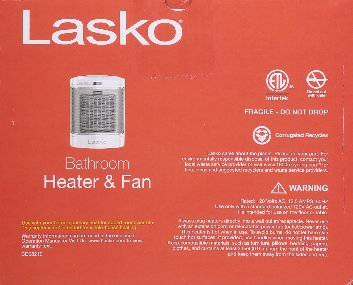 slide 11 of 11, Lasko Bathroom Heater & Fan 1 ea, 1 ct