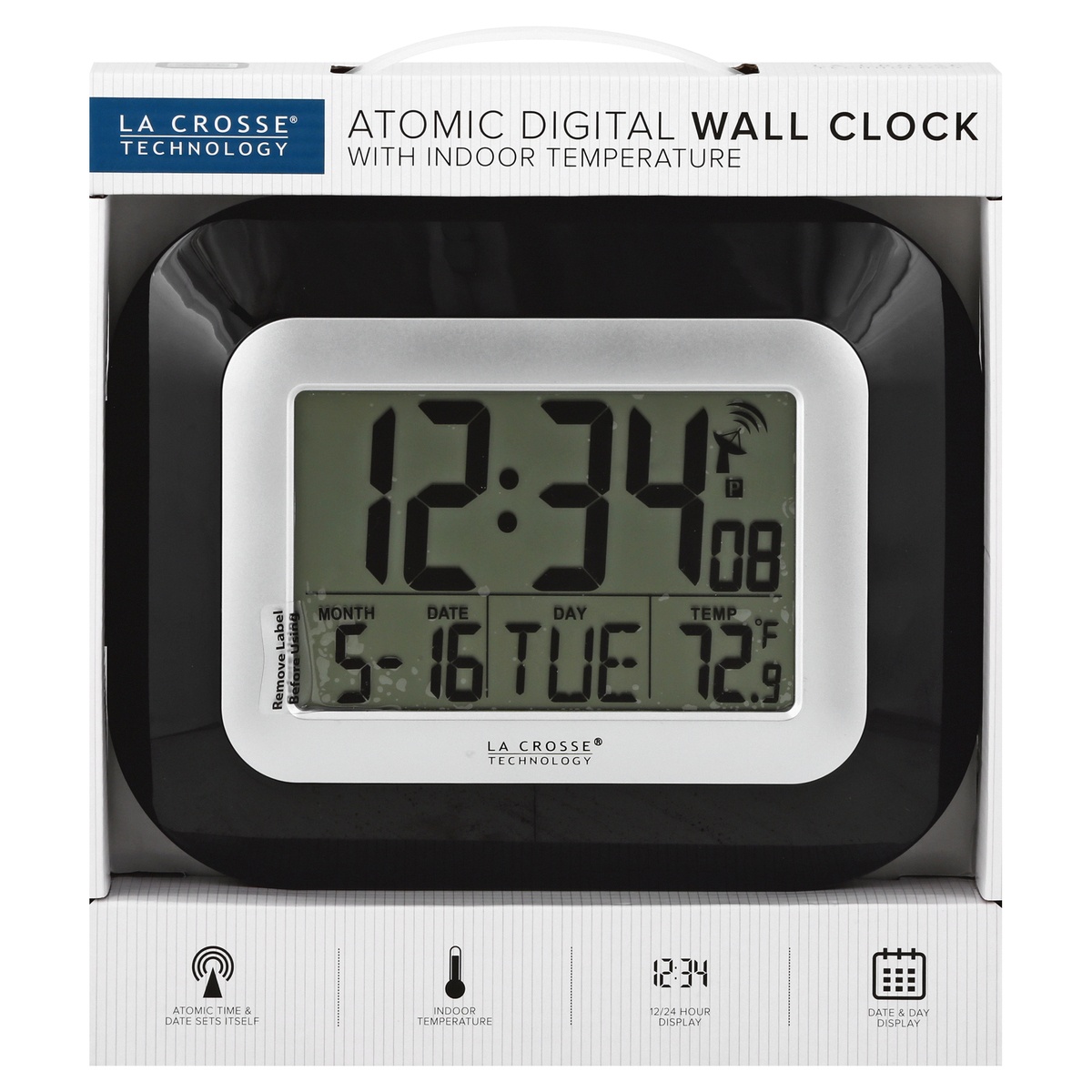 slide 1 of 1, Atomic Digital Wall Clock Black - La Crosse Technology, 1 ct