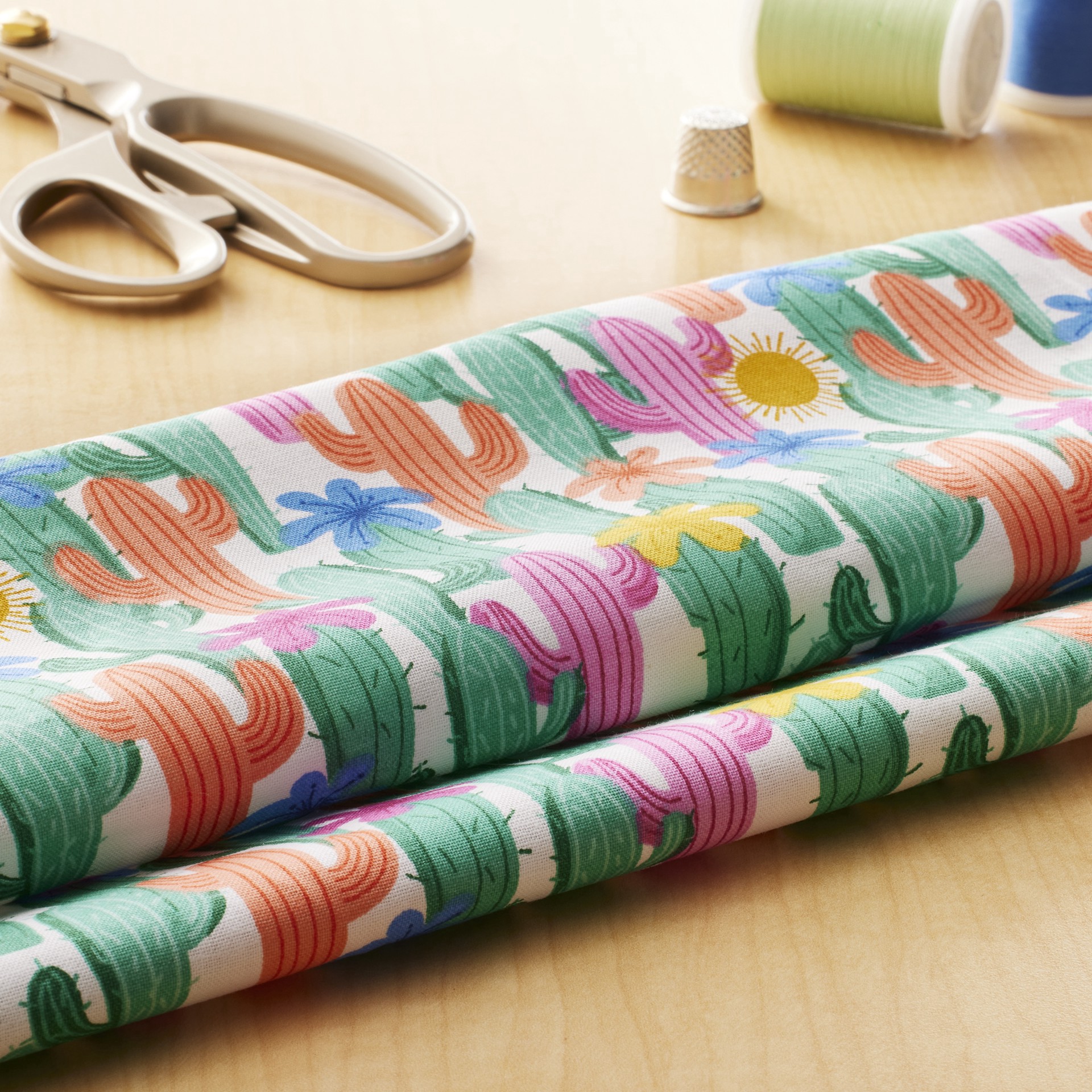 slide 3 of 4, Cactus Cotton Fabric By Loops & Threads, 18 in x 21 in