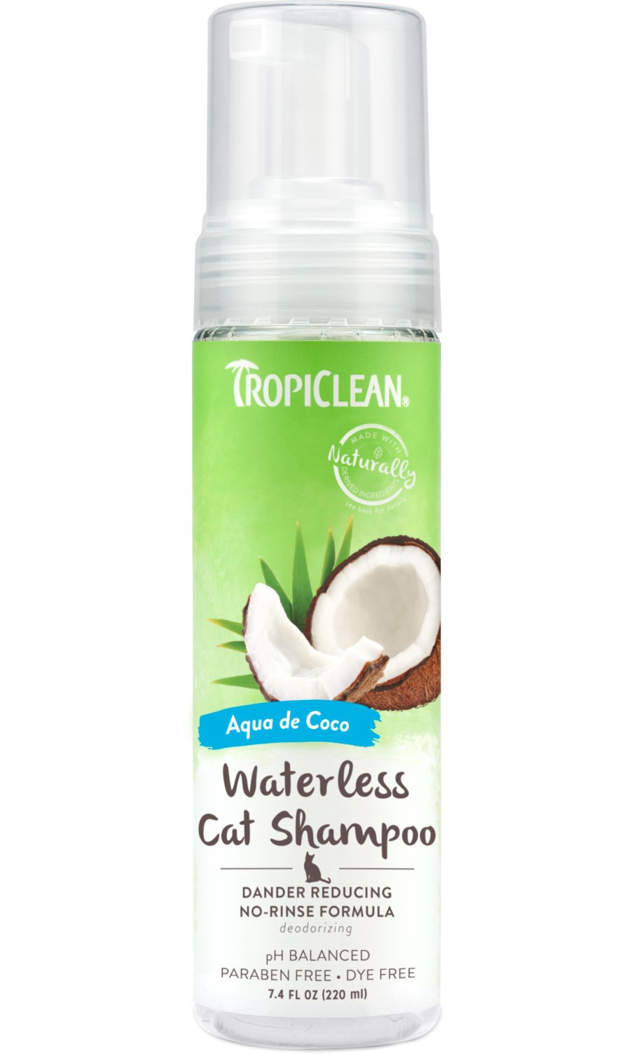 slide 1 of 10, TropiClean Dander Reducing Waterless Cat Shampoo, 7.4oz, 7.4 oz