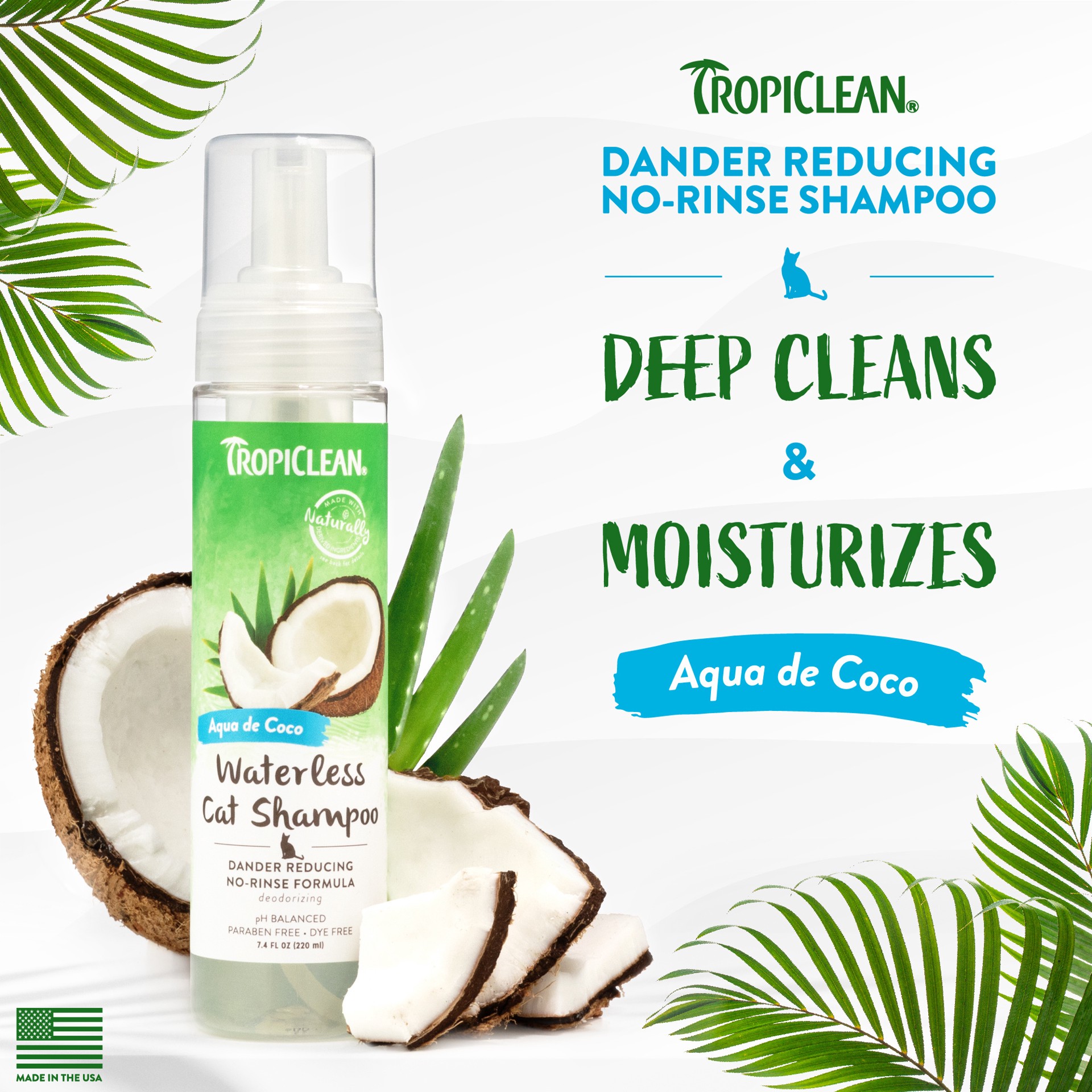 slide 7 of 10, TropiClean Dander Reducing Waterless Cat Shampoo, 7.4oz, 7.4 oz