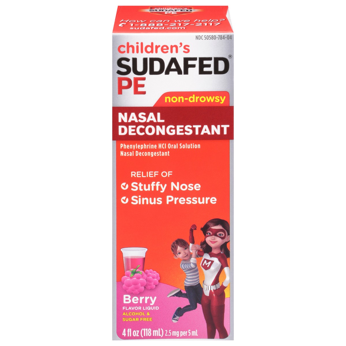 slide 1 of 9, Sudafed Children's PE Non-Drowsy 2.5 mg Berry Flavor Liquid Nasal Decongestant 4 fl oz, 4 fl oz