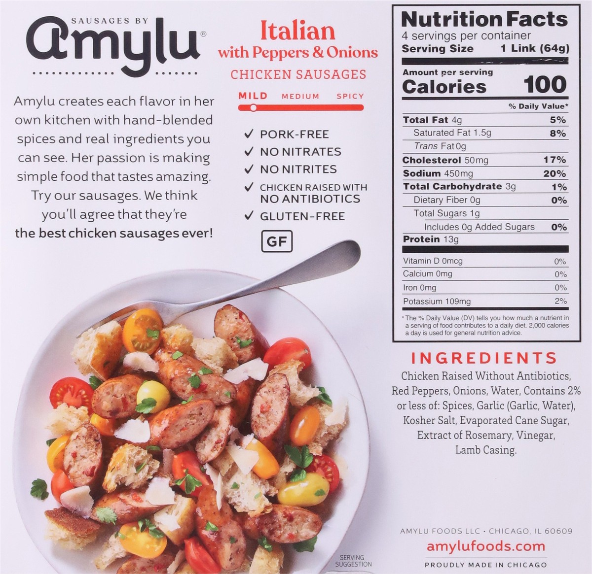 slide 9 of 9, Amylu Foods Italian with Peppers & Onions Chicken Sausages 9 oz, 9 oz