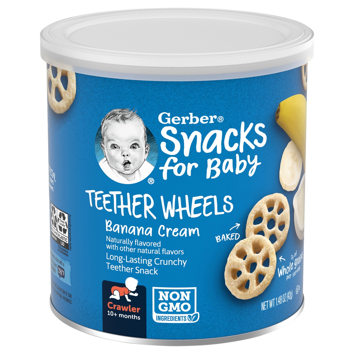 slide 5 of 9, Gerber Snacks for Baby Teether Wheels, Banana Cream, 1.48 oz Canister, 1.48 oz