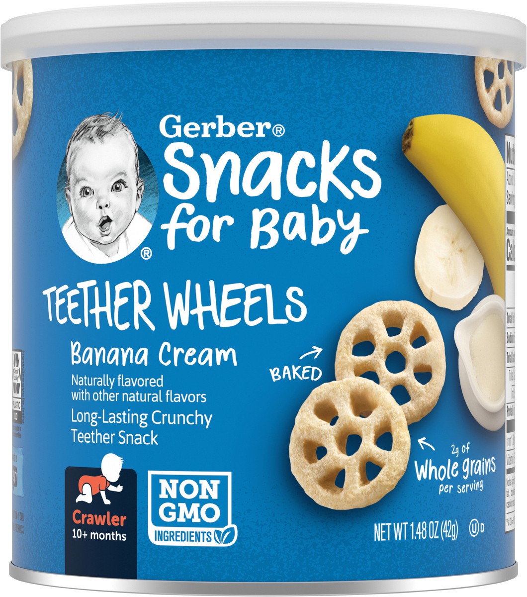 slide 7 of 9, Gerber Snacks for Baby Teether Wheels, Banana Cream, 1.48 oz Canister, 1.48 oz