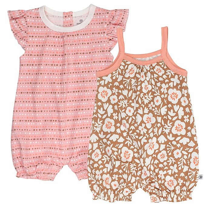 slide 1 of 5, The Honest Company Organic Cotton Romper Set, Mushroom Floral, 2 ct