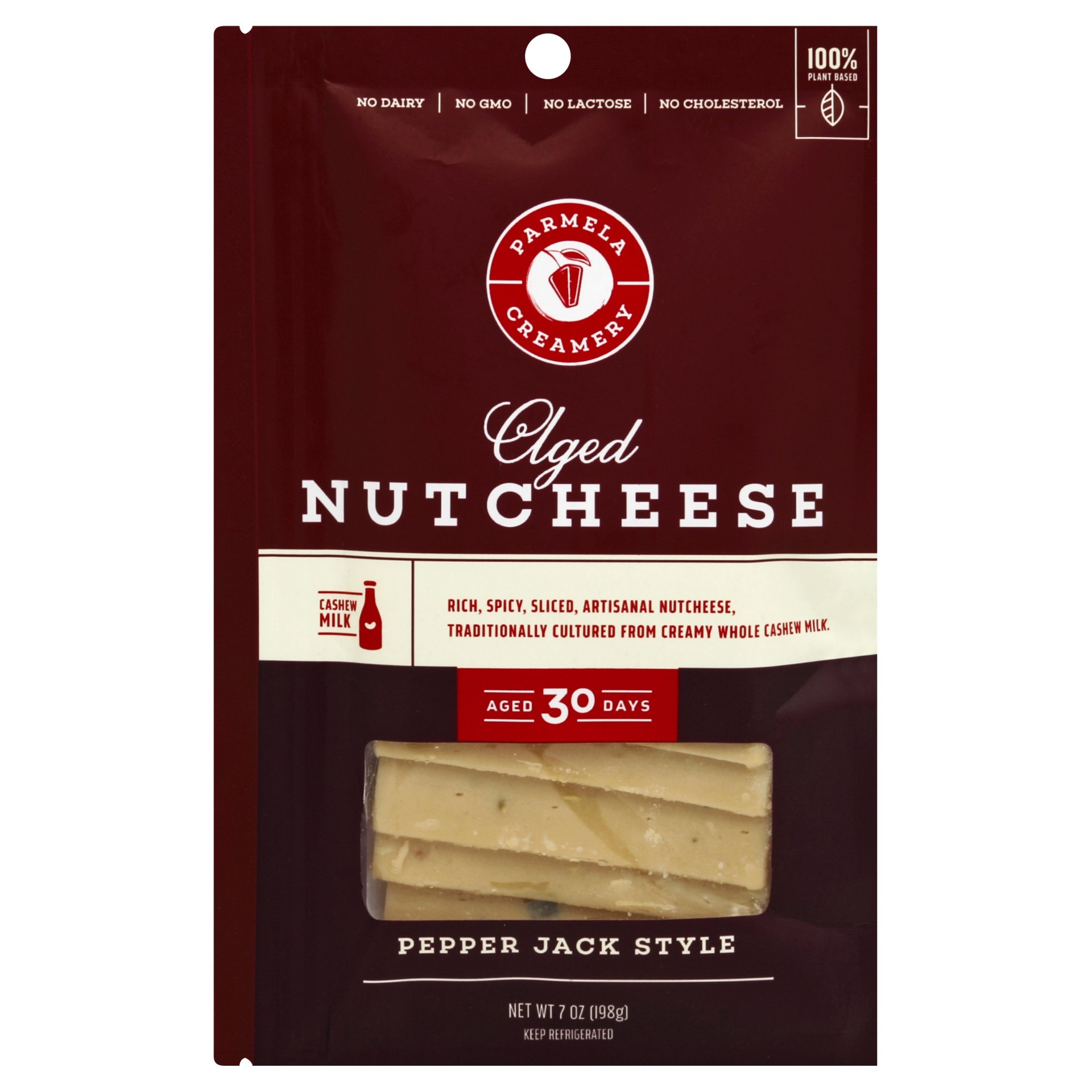 slide 1 of 1, Parmela Creamery Aged Nutcheese Slice Pepper Jack, 7 oz