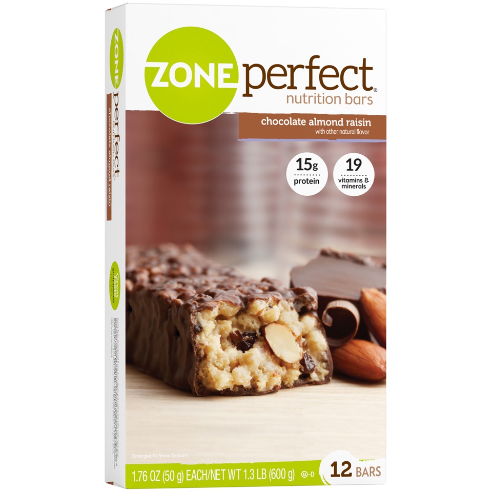 slide 2 of 4, Zone Perfect All Natural Nutrition Bars, Chocolate Almond Raisin, 12 ct