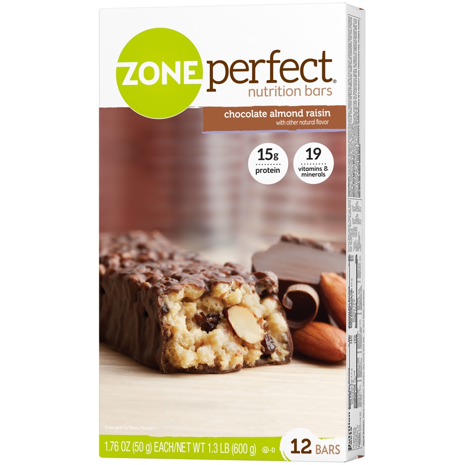 slide 3 of 4, Zone Perfect All Natural Nutrition Bars, Chocolate Almond Raisin, 12 ct