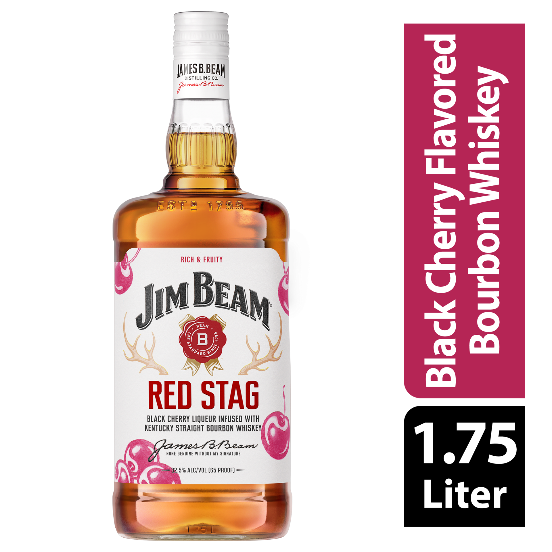 slide 1 of 4, Jim Beam Red Stag Black Cherry Liqueur with Kentucky Straight Bourbon Whiskey 1.75 L, 1.75 liter