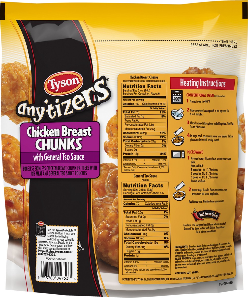 slide 5 of 11, TYSON ANYTIZERS Tyson Any'tizers Boneless Chicken Bites with General Tso Sauce, 1.5 lb. (Frozen), 26 oz