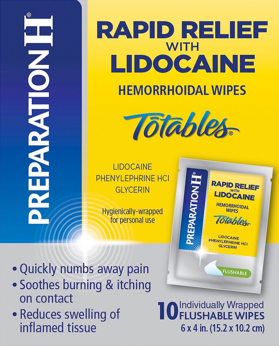 slide 2 of 12, Preparation H Rapid Relief with Lidocaine Totables Hemorrhoidal Wipes 10 ea, 10 ct