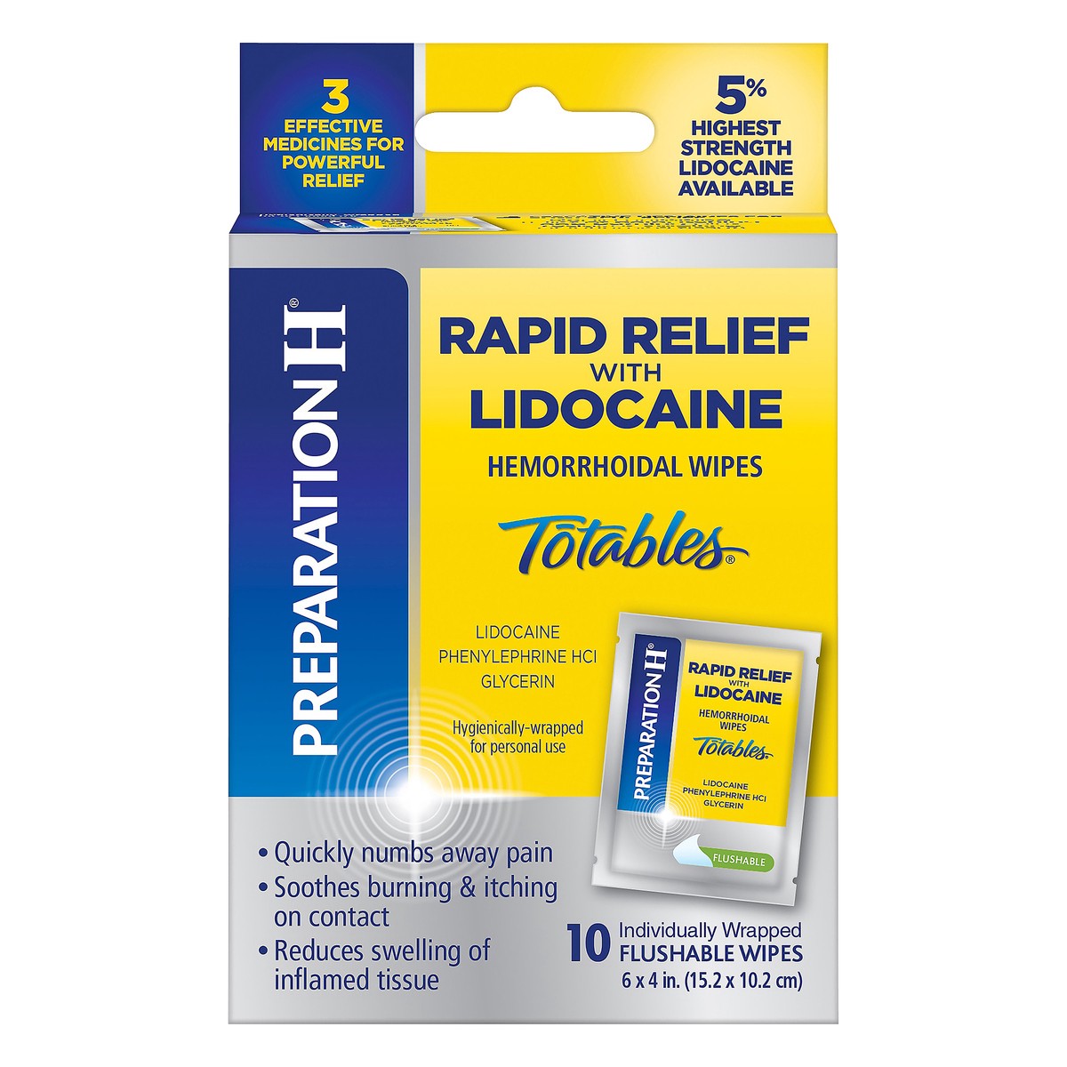 slide 12 of 12, Preparation H Rapid Relief with Lidocaine Totables Hemorrhoidal Wipes 10 ea, 10 ct