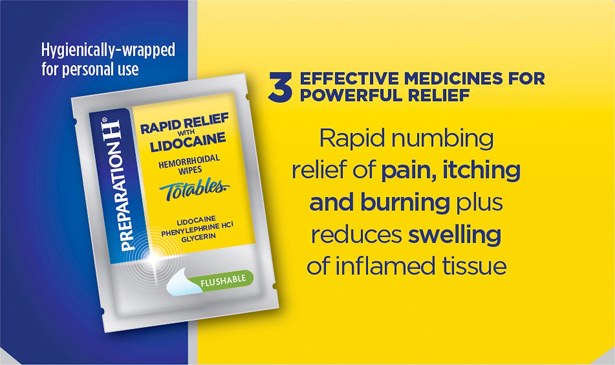 slide 5 of 12, Preparation H Rapid Relief with Lidocaine Totables Hemorrhoidal Wipes 10 ea, 10 ct