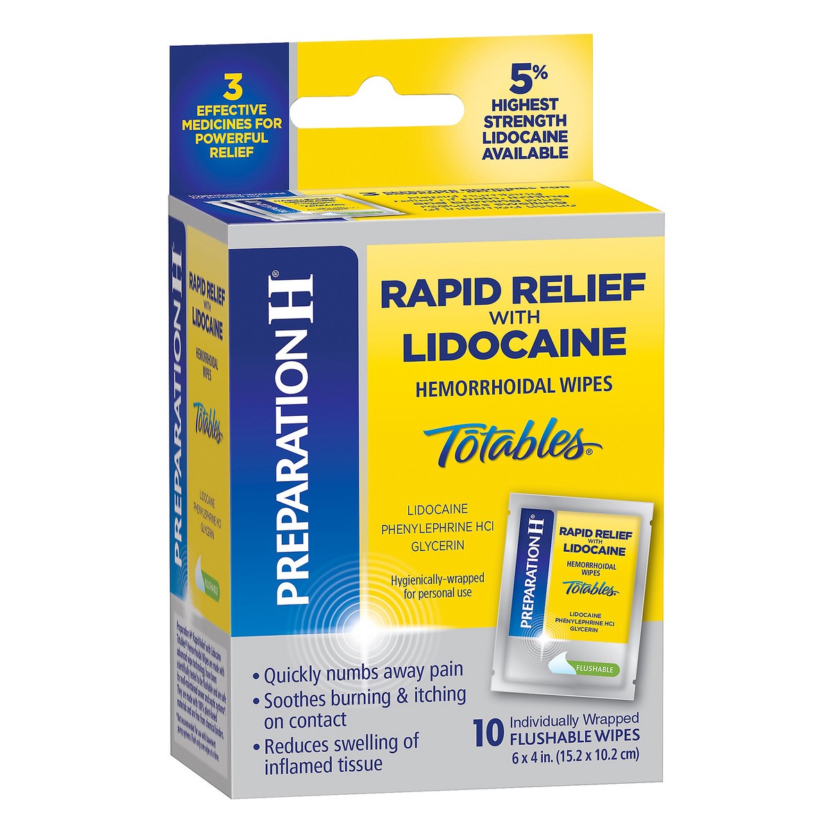 slide 6 of 12, Preparation H Rapid Relief with Lidocaine Totables Hemorrhoidal Wipes 10 ea, 10 ct