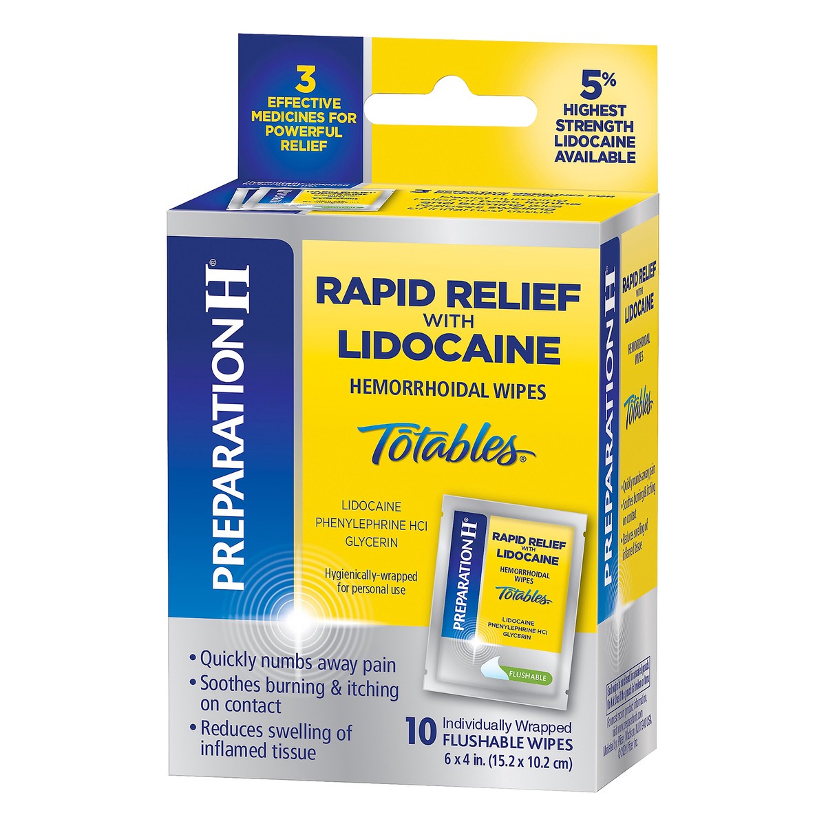 slide 7 of 12, Preparation H Rapid Relief with Lidocaine Totables Hemorrhoidal Wipes 10 ea, 10 ct