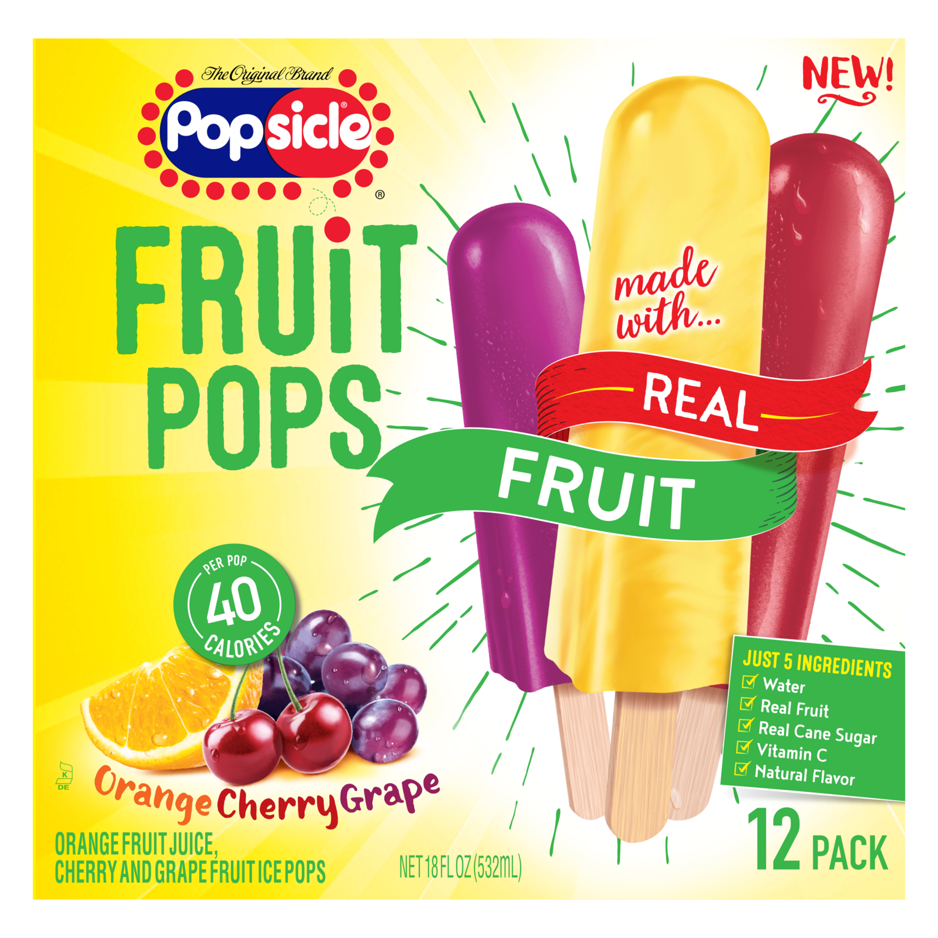 slide 3 of 4, Popsicle Fruit Pops Orange, Cherry, Grape Ice Pop Variety Pack, 12 ct, 12 ct