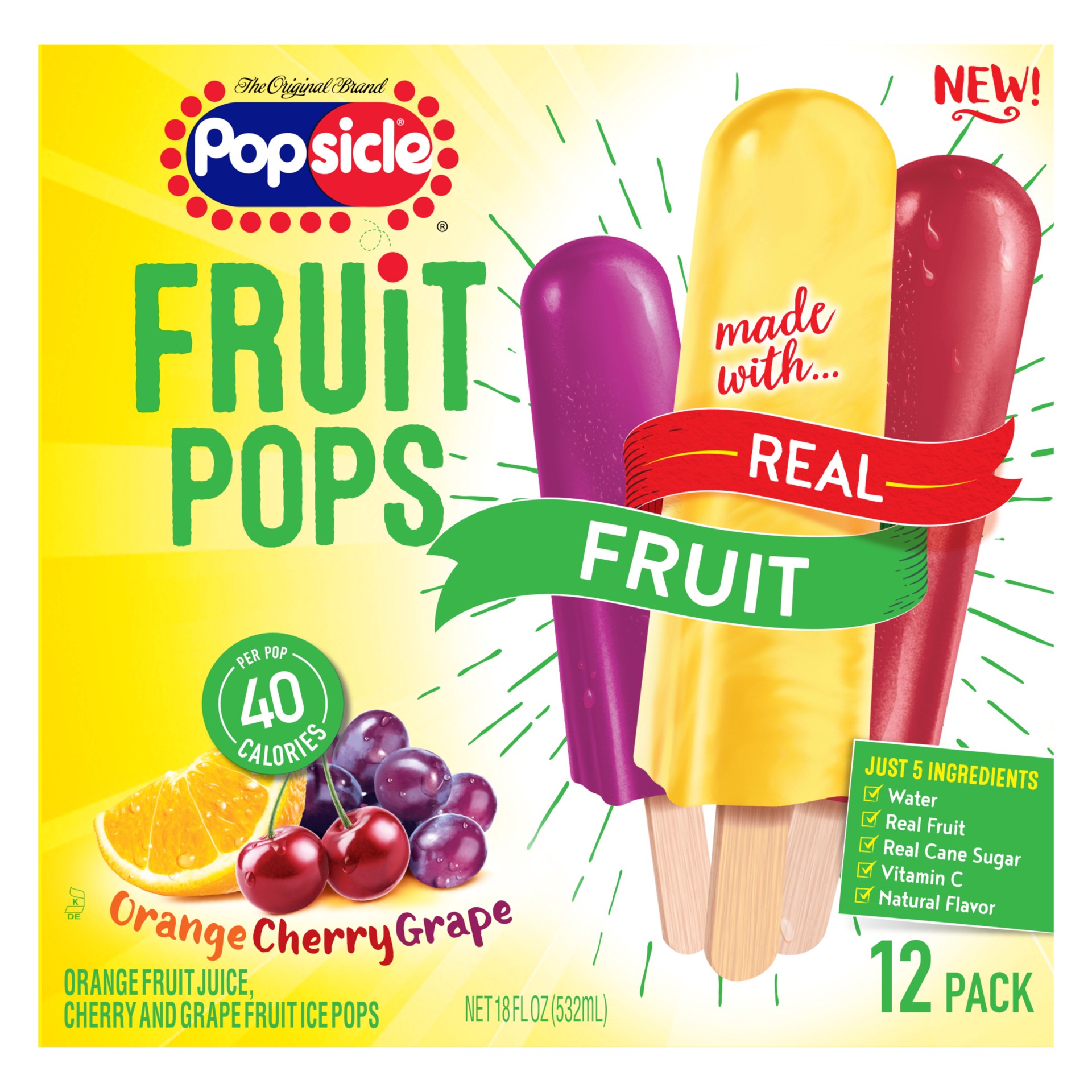 slide 1 of 4, Popsicle Fruit Pops Orange, Cherry, Grape Ice Pop Variety Pack, 12 ct, 12 ct