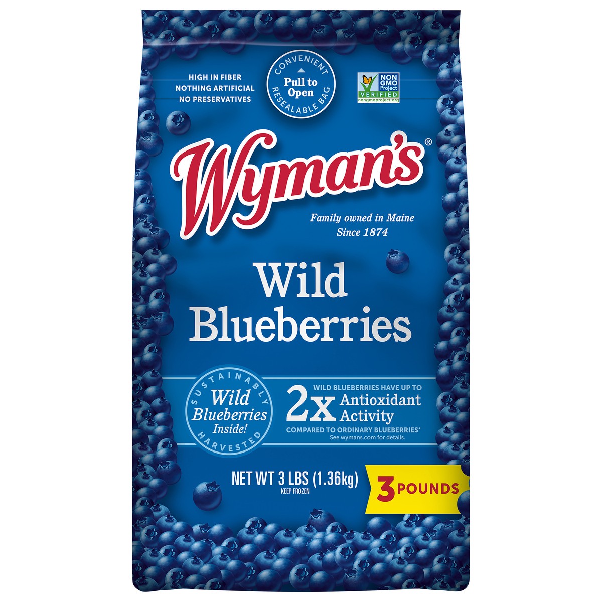 slide 1 of 6, Wyman's Wild Blueberries 3 lb, 3 lb