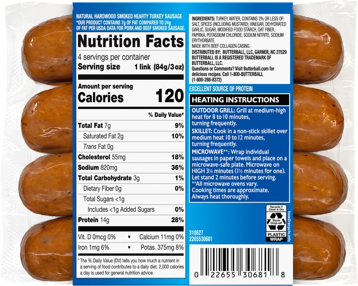 slide 11 of 11, Butterball Hearty Link Turkey Sausage, Polish Style, 12 oz