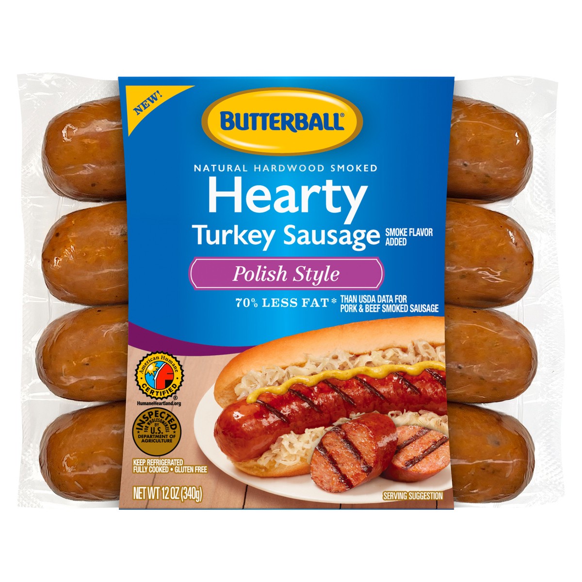 slide 3 of 11, Butterball Hearty Link Turkey Sausage, Polish Style, 12 oz