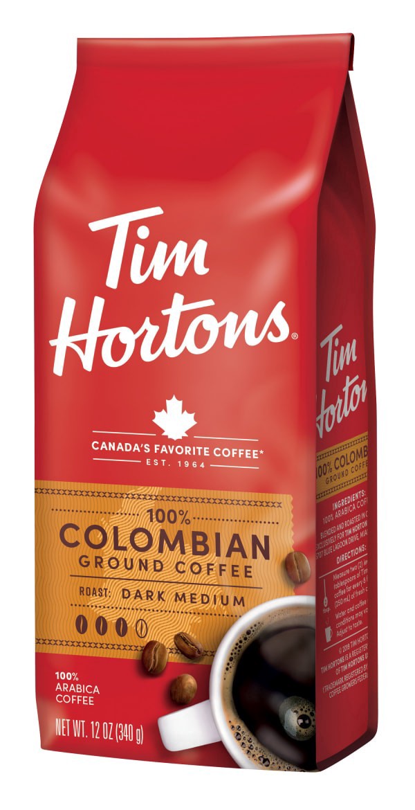 slide 2 of 5, Tim Hortons Columbia Dark Medium Roast Ground Coffee - 12 oz, 12 oz