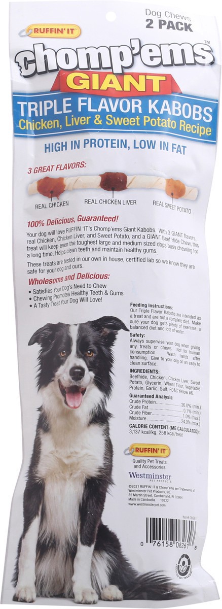 slide 2 of 11, Ruffin' It Chomp'ems Giant Triple Flavor Kabobs Dog Chews 2 ea, 2 ct