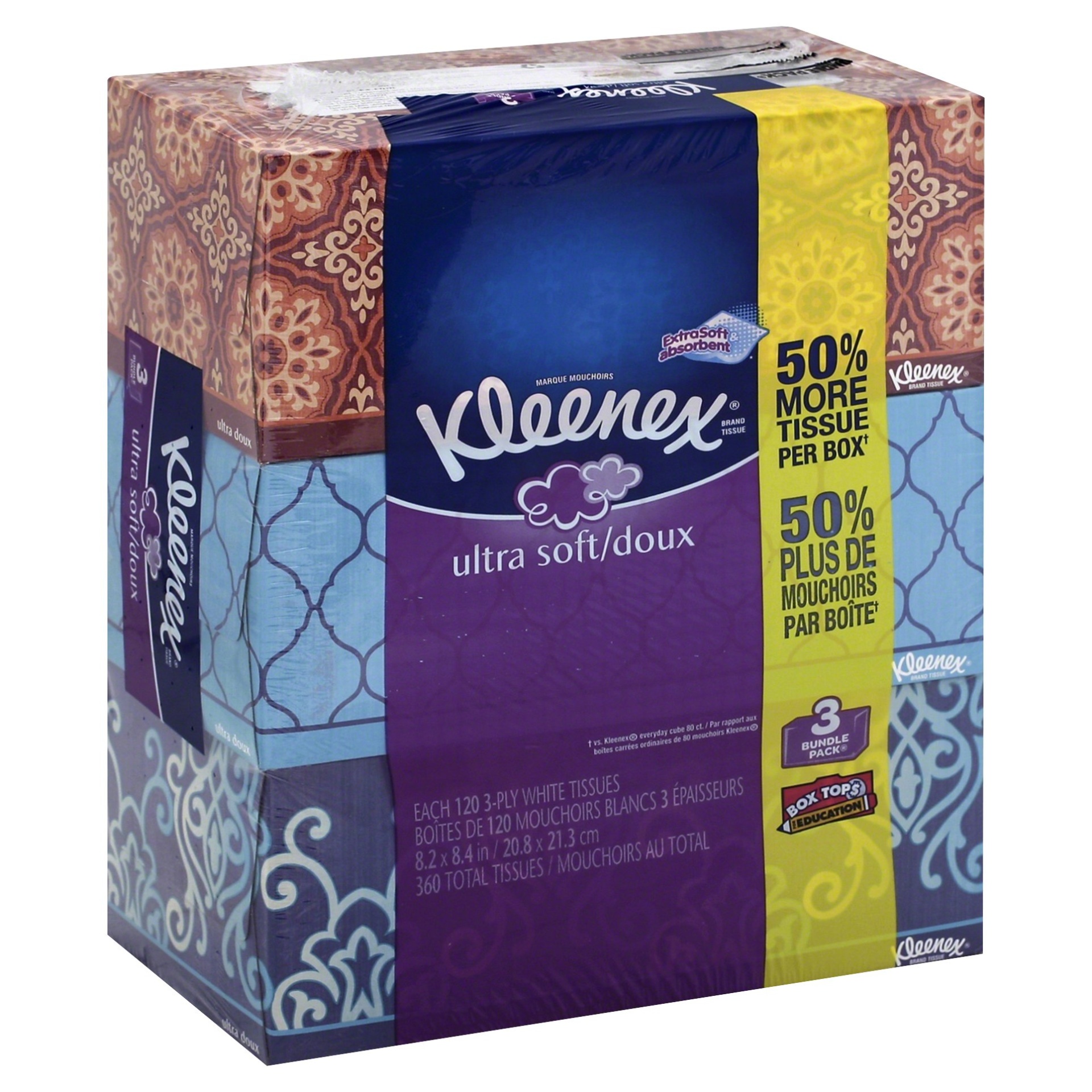 slide 1 of 1, Kleenex Ultra Soft & Strong Facial Tissues, 3 ct