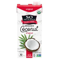 So Delicious Dairy Free Shelf Stable Original Organic Coconut Milk, Creamy and Delicious Vegan and Gluten Free Plant Based Milk Alternative, 32 fl oz Carton