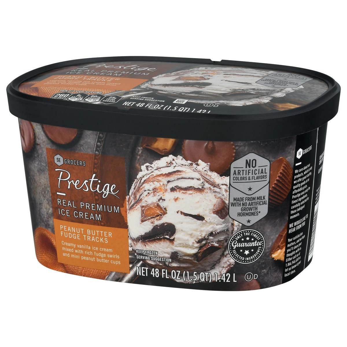 slide 4 of 9, Prestige Real Premium Ice Cream Peanut Butter Fudge Tracks, 48 oz