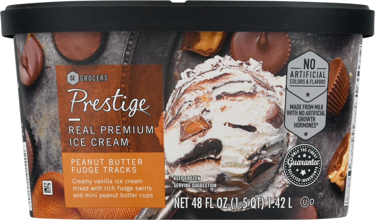 slide 6 of 9, Prestige Real Premium Ice Cream Peanut Butter Fudge Tracks, 48 oz