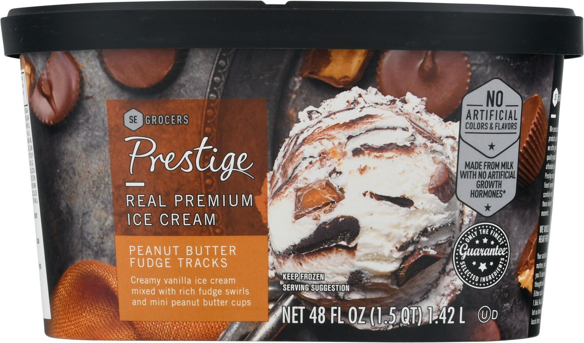 slide 5 of 9, Prestige Real Premium Ice Cream Peanut Butter Fudge Tracks, 48 oz