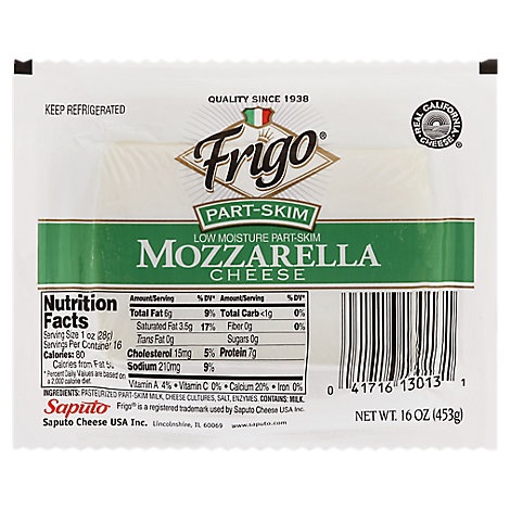 slide 1 of 1, Frigo Part Skim Mozzarella Cheese, 16 oz