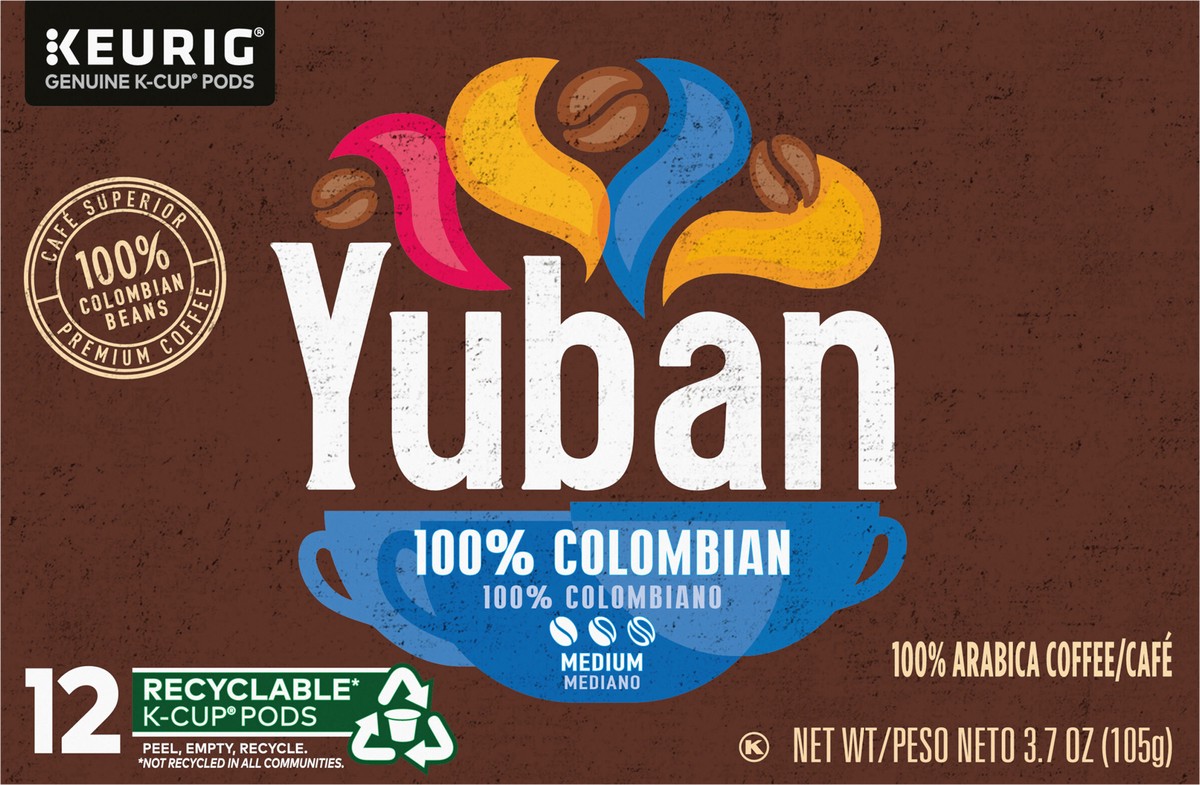 slide 5 of 12, Yuban 100% Colombian Medium Roast K-Cup Coffee Pods- 12 ct, 12 ct