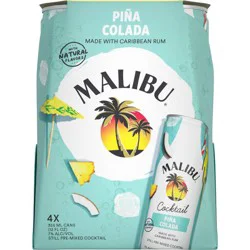 Malibu Rum Cans Malibu Pina Colada Ready to Drink Rum Cocktail, 4 Pack, 12 Fl Oz Cans, 7% ABV