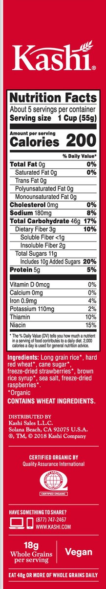 slide 6 of 7, Kashi Breakfast Cereal, Vegan Protein, Organic Cereal, Strawberry Fields, 10.3oz Box, 1 Box, 10.3 oz