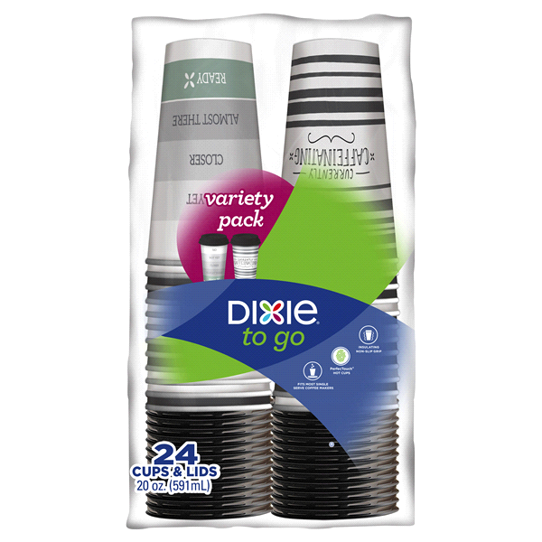 slide 1 of 4, Dixie Cups & Lids, Variety Pack, 20 Ounces, 24 cups